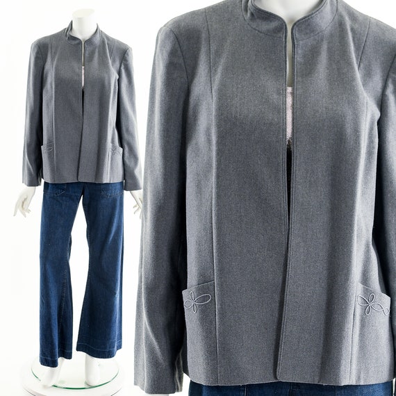 Gray Minimalistic Woolen Jacket - image 2