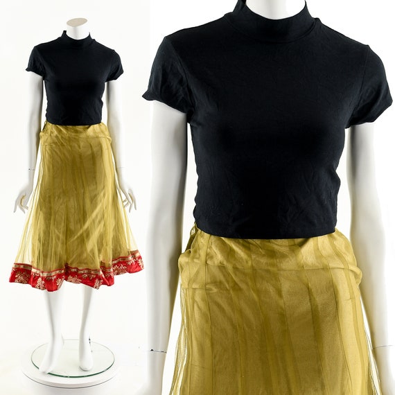 Bohemian Midi Skirt,Vintage Boho Skirt,Tulle Ethn… - image 2