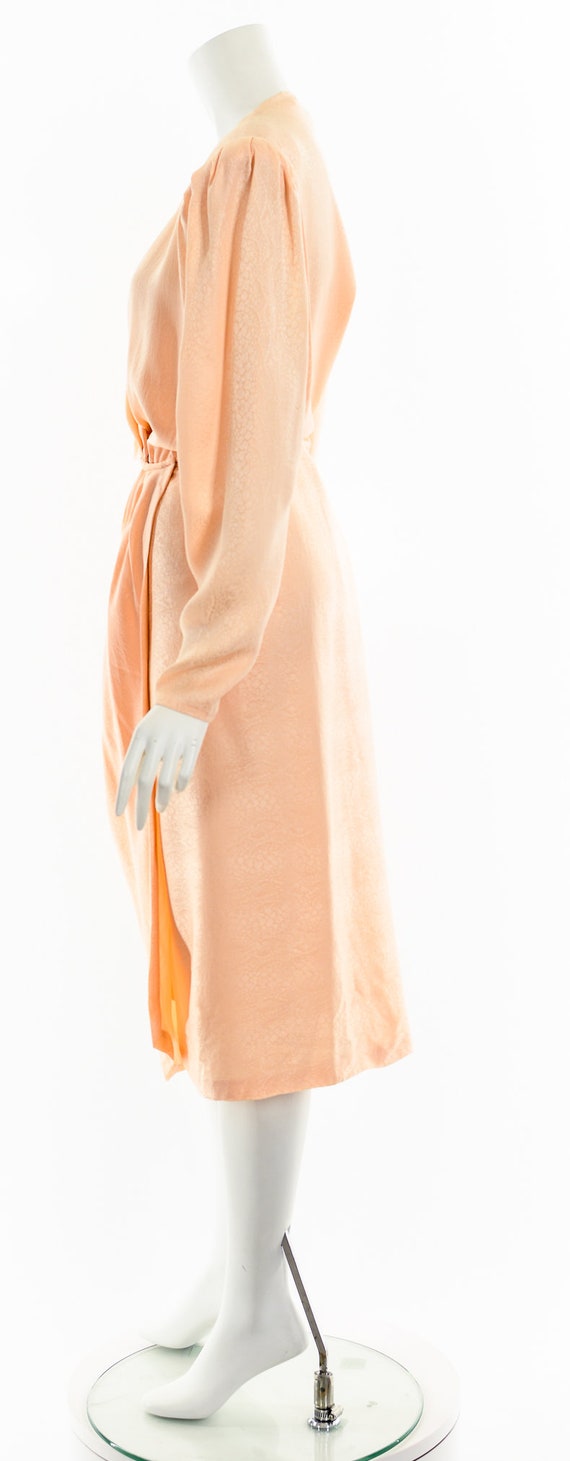 Peachy Pink Asymmetric Drape Silk Wrap Dress - image 9