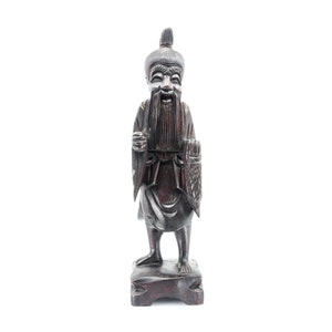 Teach a Man to Fish Hand Carved Wood Asian Statue