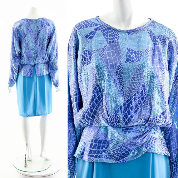 Metallic Alligator Dress,Abstract Blue Dress,Teal… - image 3