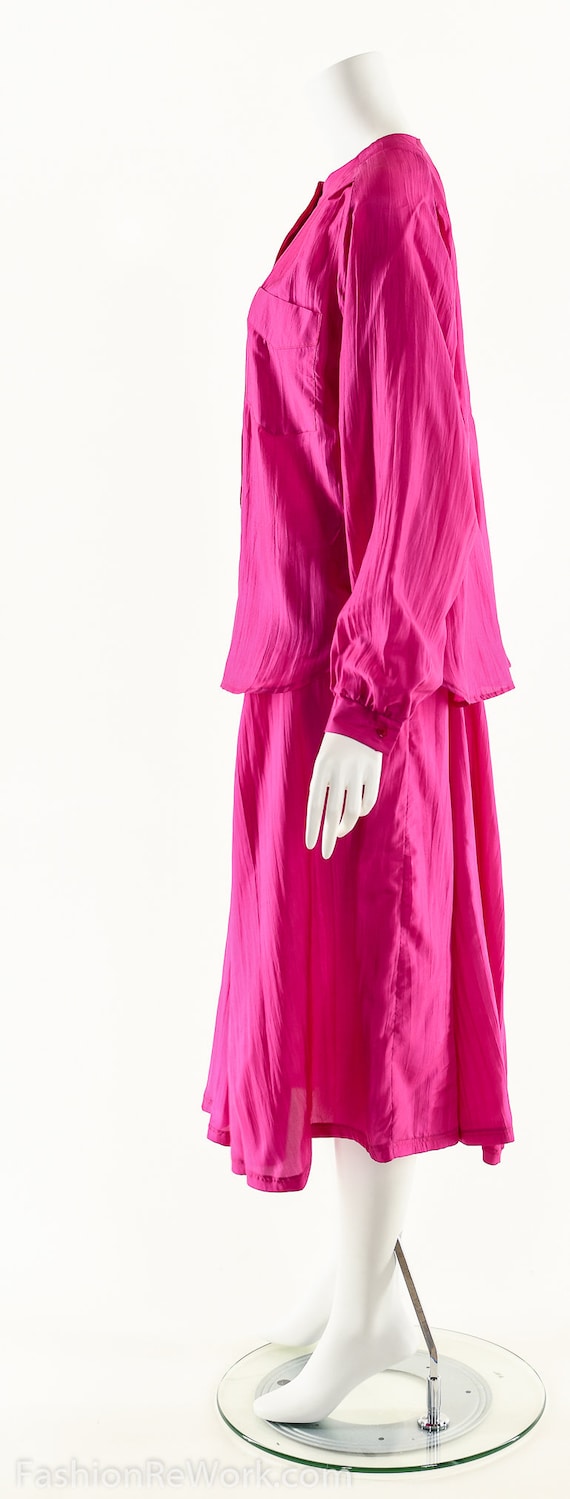 Silk Two Piece Dress Set,Magenta Silk Dress,80s V… - image 5