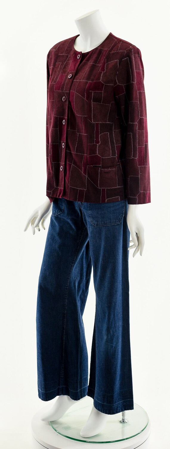 red patchwork jacket, leather suede jacket,box bl… - image 10