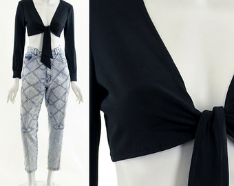 Black Wrap Crop Top 60s