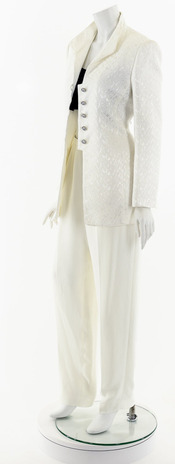 White Embossed Pants Suit Set - image 10