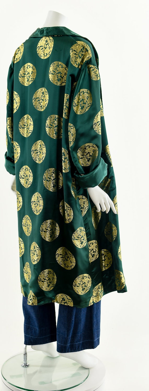 Emerald Green Silk Duster,Green Gold Kimono,Asian… - image 6