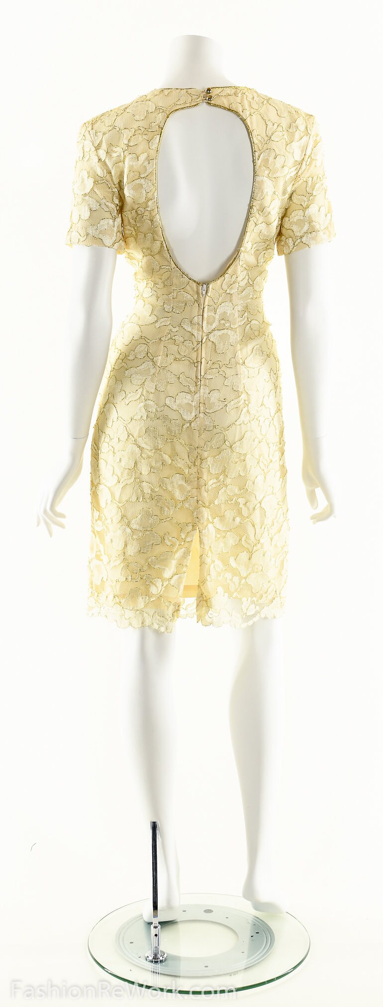 Cut Out Cream Lace Dress, Keyhole Gold Dress