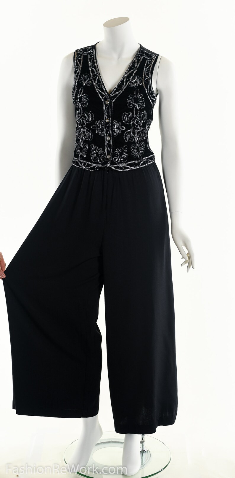 Party Jumpsuit Attached Vest Jumpsuit Vintage Jumpsuit Black Boho Jumpsuit Evening Jumpsuit Bohemian Jumpsuit 90/'s Black Jumpsuit
