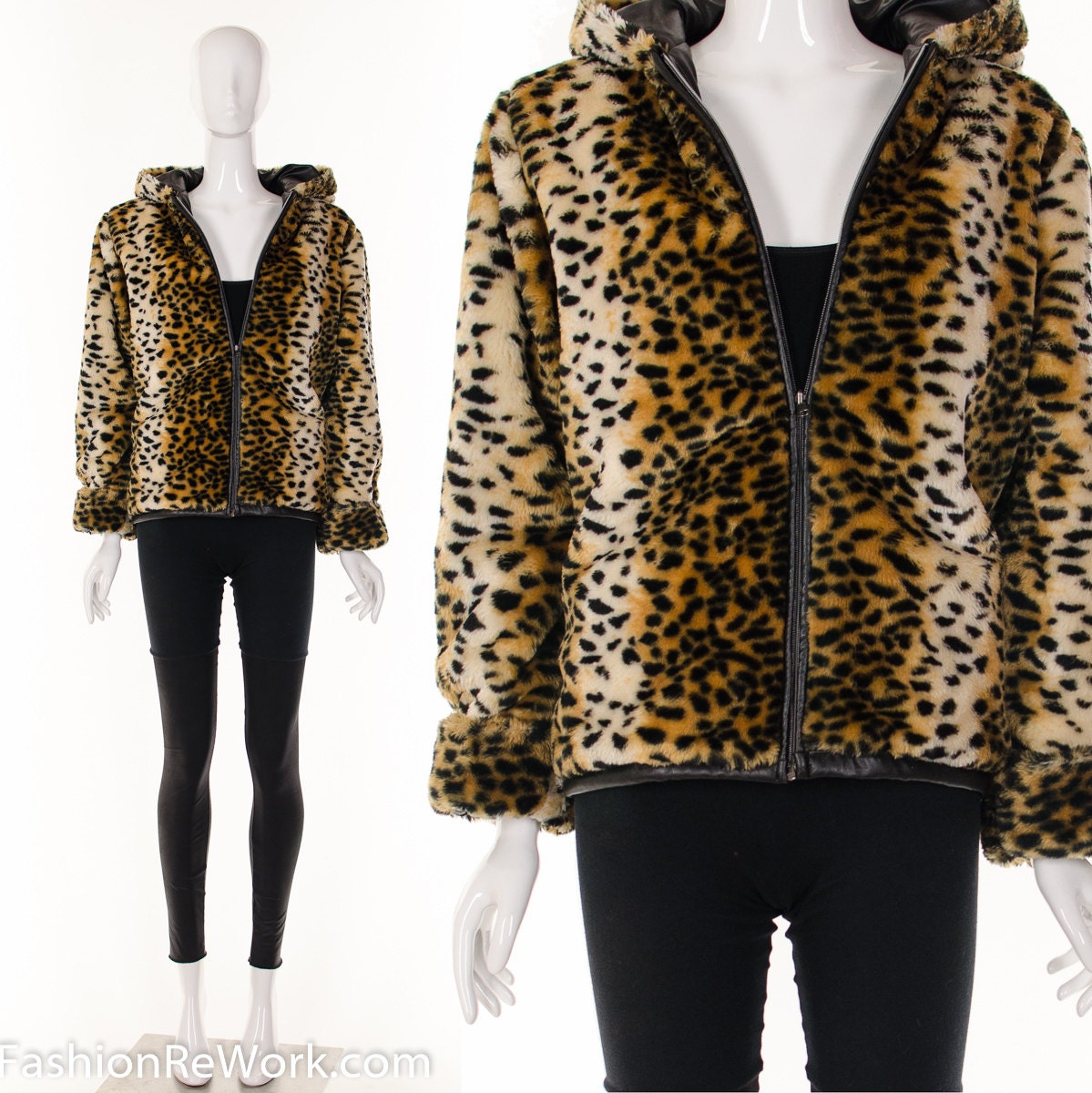 REVERSIBLE LEOPARD Coat Faux Fur Club Coat Rockabilly Jacket