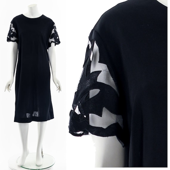 Cutout Mesh Lace Black Dress