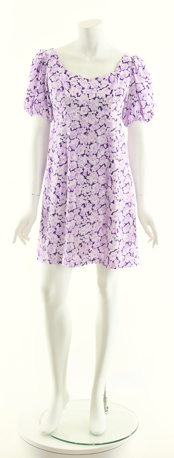 Purple Rose Baby Doll Dress,Sexy Puff Sleeve Dres… - image 4