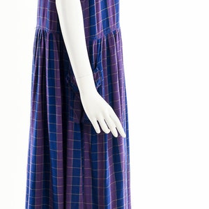 Rayon India Dress,Plaid Purple Midi Dress,Vintage Indian Dress,Checkered Square Pinafore Dress,Vintage Soft Rayon Dress,Apron Dress,Preppy image 5