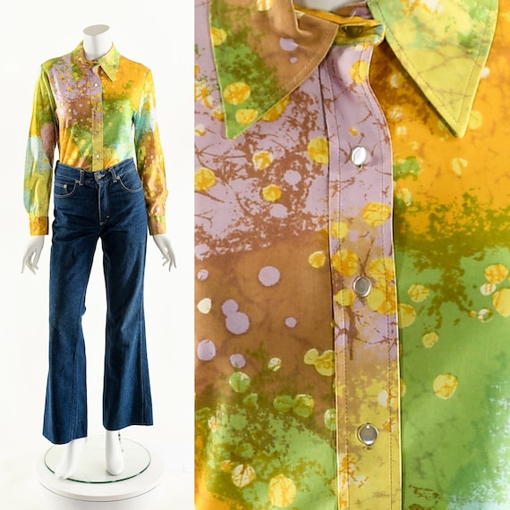 Pastel Rainbow Blouse,Abstract Novelty Print Top,D