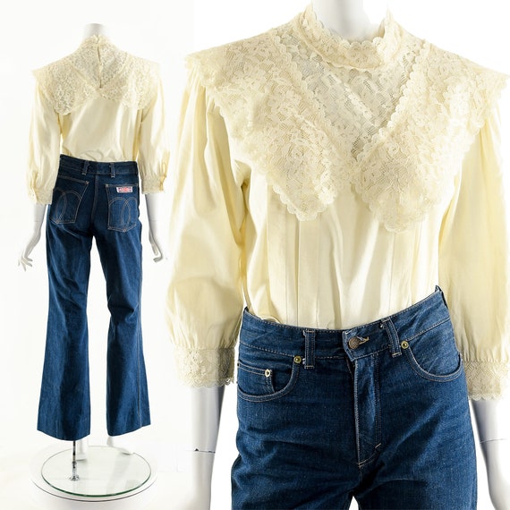 Vintage Victorian Blouse,High Neck Lace Top,Whims… - image 1
