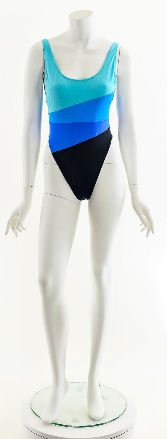 Brazilian Colorblock One Piece Swimsuit,Blue Pane… - image 4
