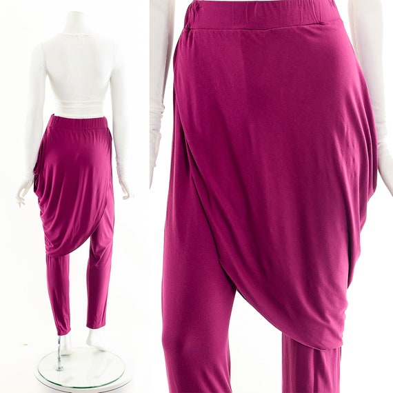 asymmetric harem pants,pink stretchy pants,stretc… - image 2