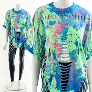 80s rock band shirt,Slashed Airbrushed Tee,Vintage Blue Ripped Tshirt,Workout Gym Tshirt,Sexy Gym Shirt,Dance Shirt,80s Party Shirt,Green