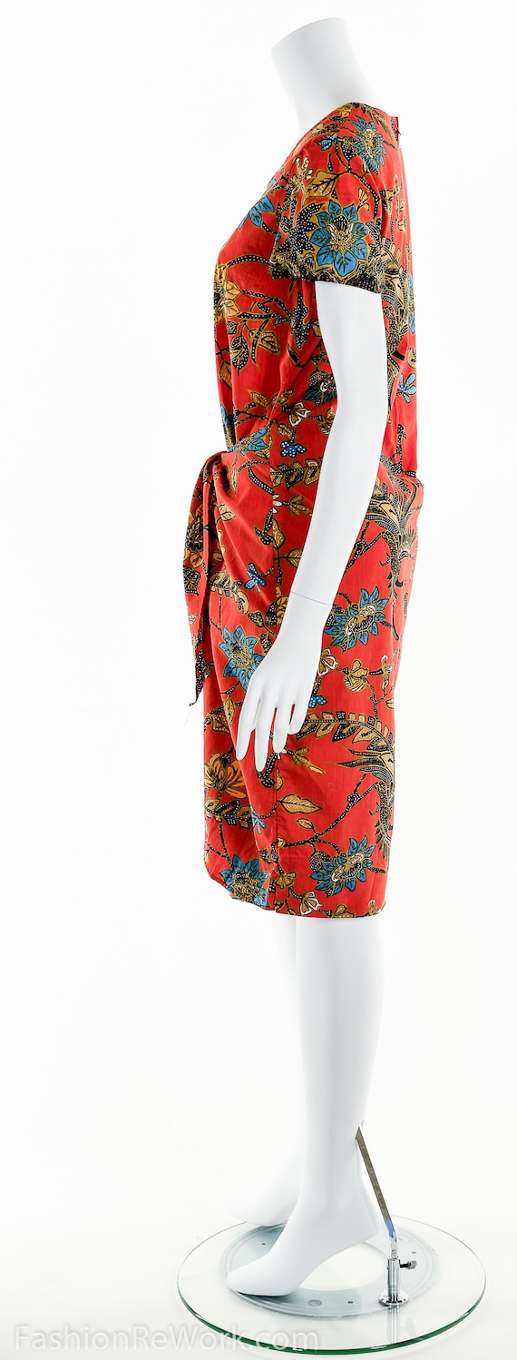 Batik Wrap Dress, Vintage Ethnic Dress, Orange Wr… - image 3