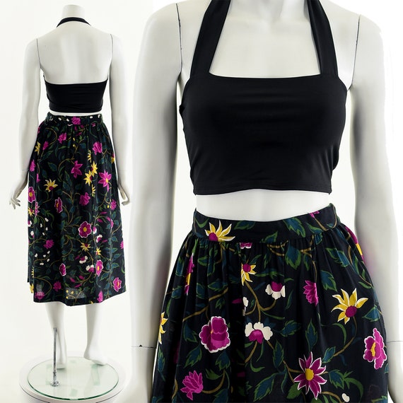 Floral Midi Skirt,80s Does 50s Skirt,Flower Rayon… - image 3