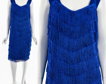 Vestido azul cobalto con flecos
