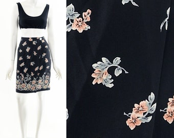 90s floral pencil mini skirt,black mini skirt,sexy floral skirt