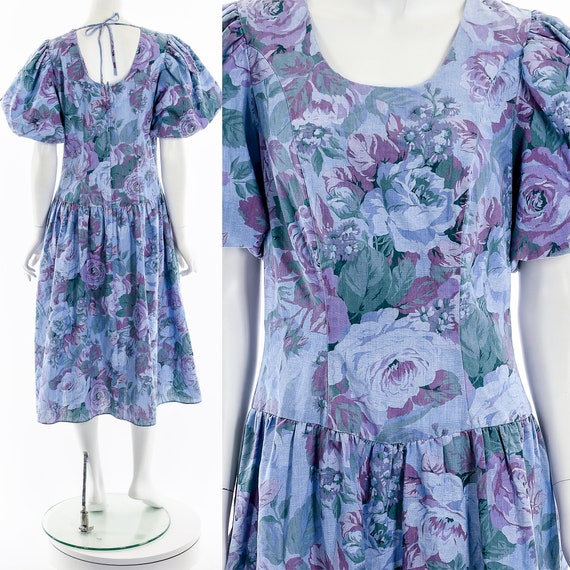 Floral Print Bubble Sleeve Dress - image 2