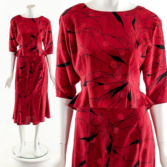 Red Peplum Dress,Vintage 50s Dress,50s Inpsired T… - image 10