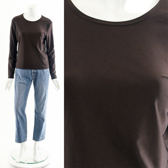 Stretchy Brown Long Sleeve Top,Brown Vintage Shir… - image 3