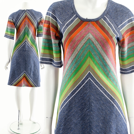 Rainbow Chevron Dress,Rainbow Denim Knit Dress,Mu… - image 3