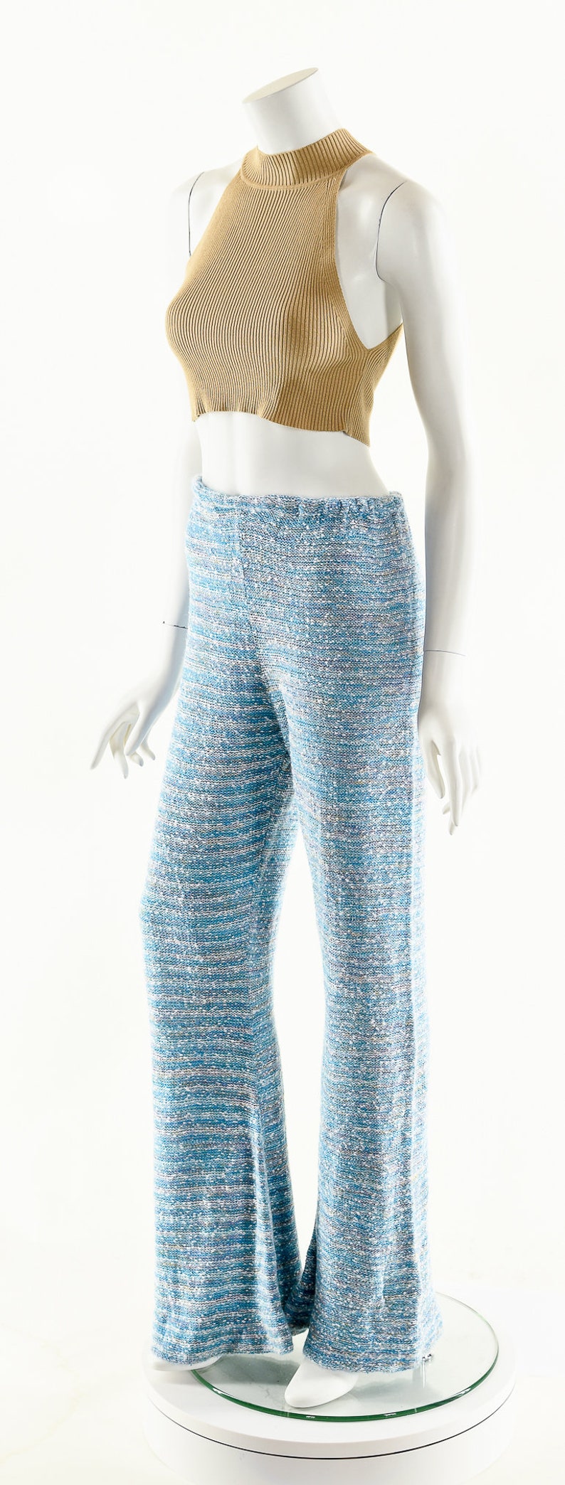 Space Dye Bell Bottoms,Vintage Bobbie Brooks Knit Pants,Boho Bell Bottoms,Baby Blue Flare Pants,Rainbow Knit Bellbottoms,Nubby Knit Pants image 10