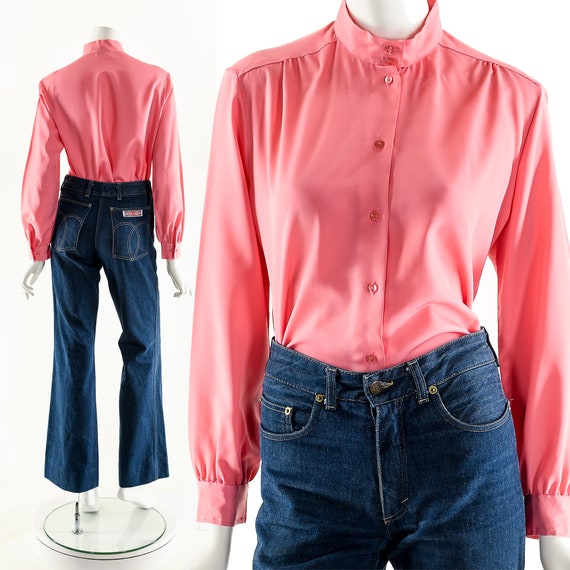 High Neck Blouse,Raspberry Pink Blouse,Victorian … - image 2