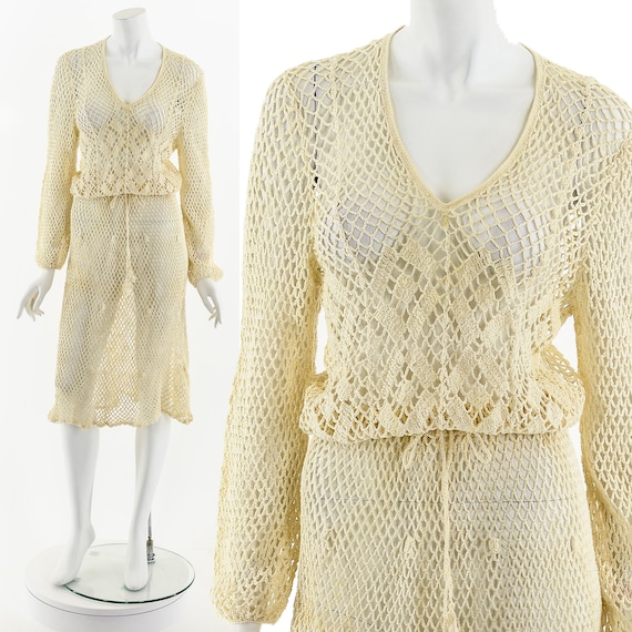 Hand Crochet Cream White Dress