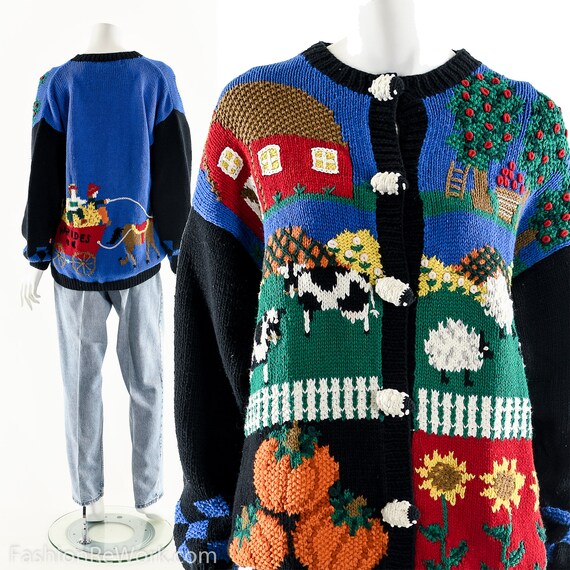 Funky Farm Cardigan Sweater, Schoolhouse Sweater,