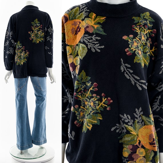 Autumnal Flower Oversized Cotton Sweater - image 2