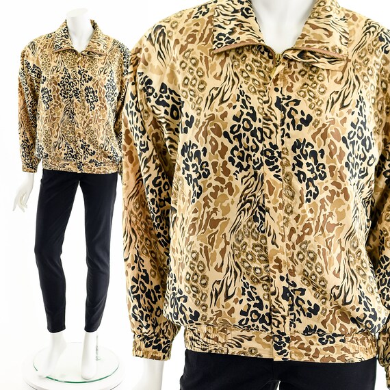 leopard cheetah print silk bomber jacket, 90s bom… - image 2