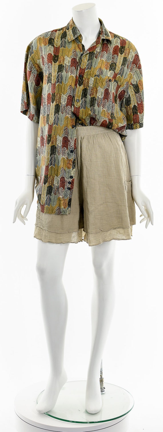 Feather Print Silk Button Down Shirt - image 4