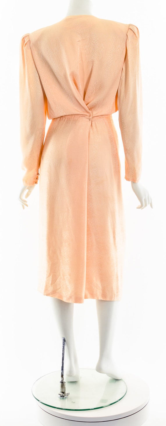 Peachy Pink Asymmetric Drape Silk Wrap Dress - image 7