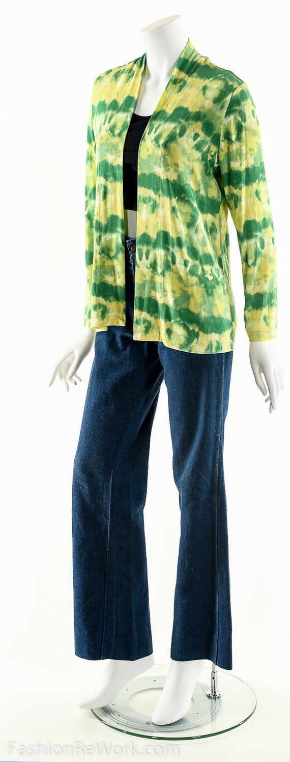 Watercolor Green Cardigan, 90s Slinky Tie Dye Car… - image 7