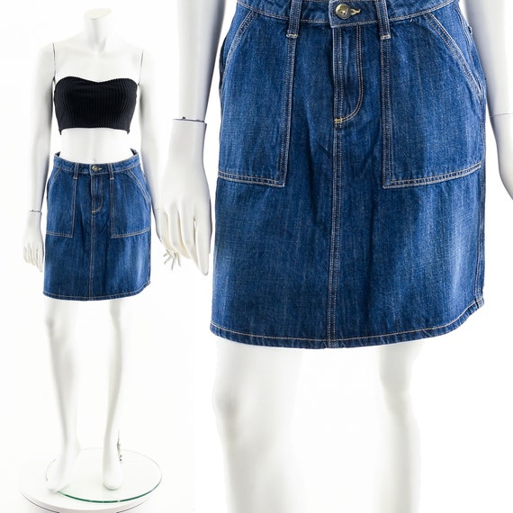 Denim Carpenter Skirtdark Denim Mini Skirtutilitarian Denim - Etsy