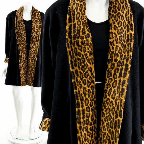 Black Cheetah Wool Swing Coat - image 2
