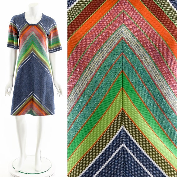 Rainbow Chevron Dress,Rainbow Denim Knit Dress,Mu… - image 1