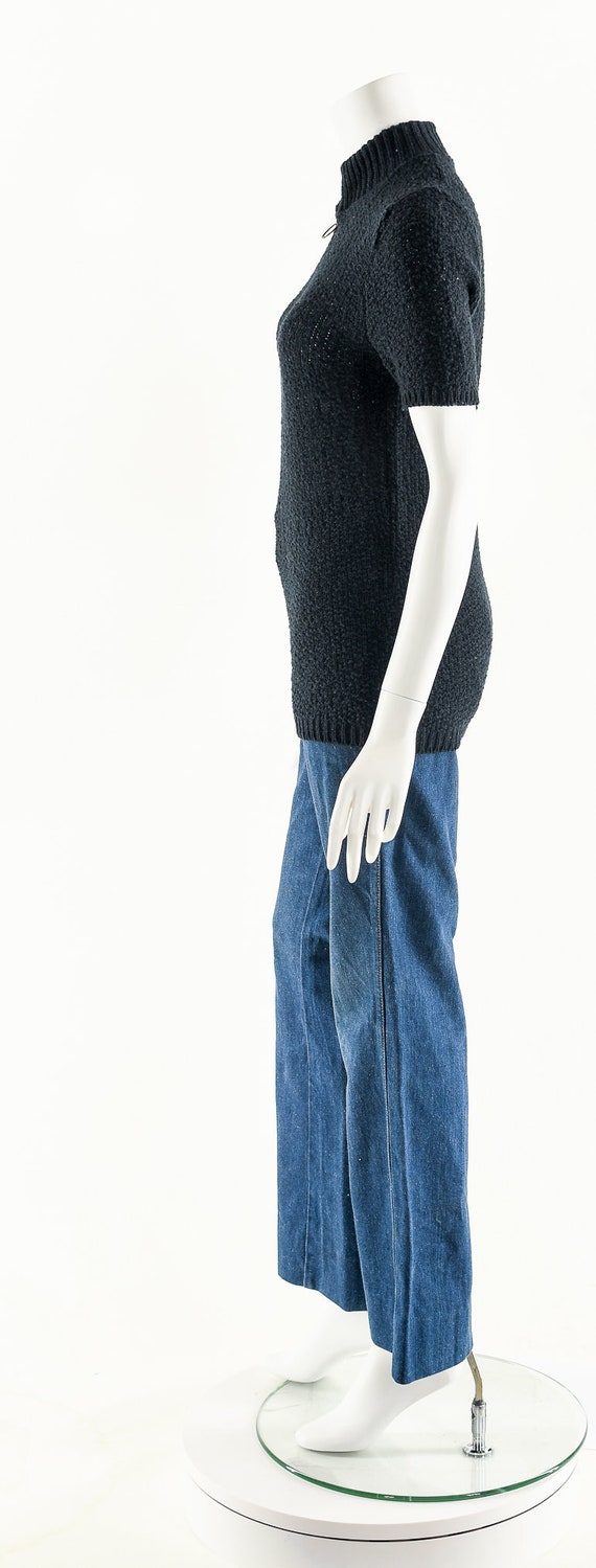 Black Knit Top,Minimalist 60s Sweater,Mock Neck S… - image 9