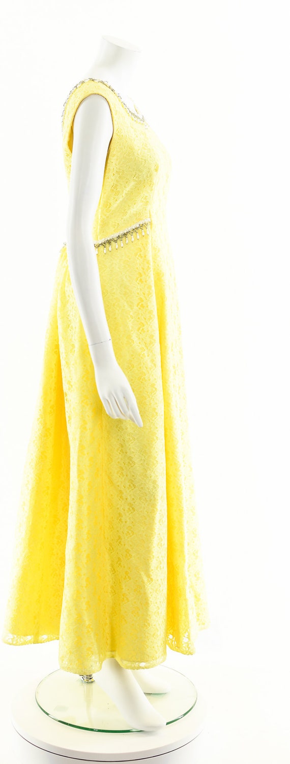 Lemon Yellow Maxi Dress,Yellow Lace 60s Dress,Lon… - image 5