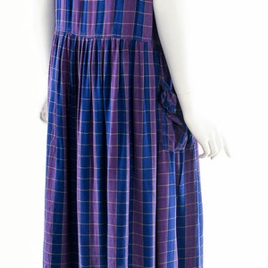 Rayon India Dress,Plaid Purple Midi Dress,Vintage Indian Dress,Checkered Square Pinafore Dress,Vintage Soft Rayon Dress,Apron Dress,Preppy image 6