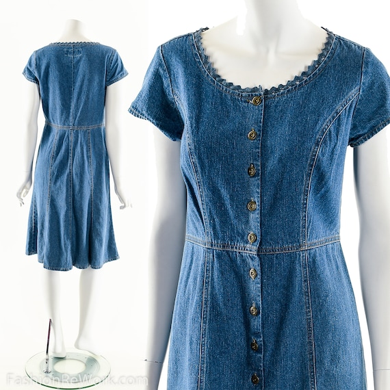 Denim Baby Doll Dress,Vintage 90s Denim Dress,Prin