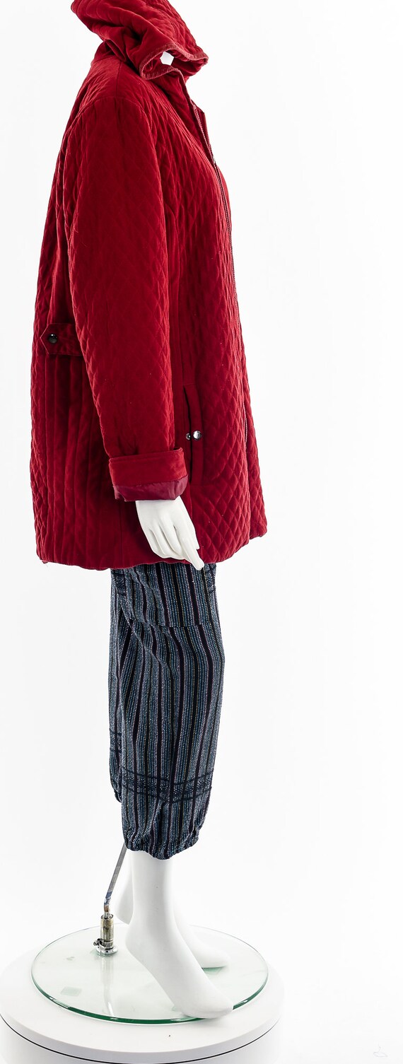 Red Quilted Hooded Zip Up Jacket - image 5