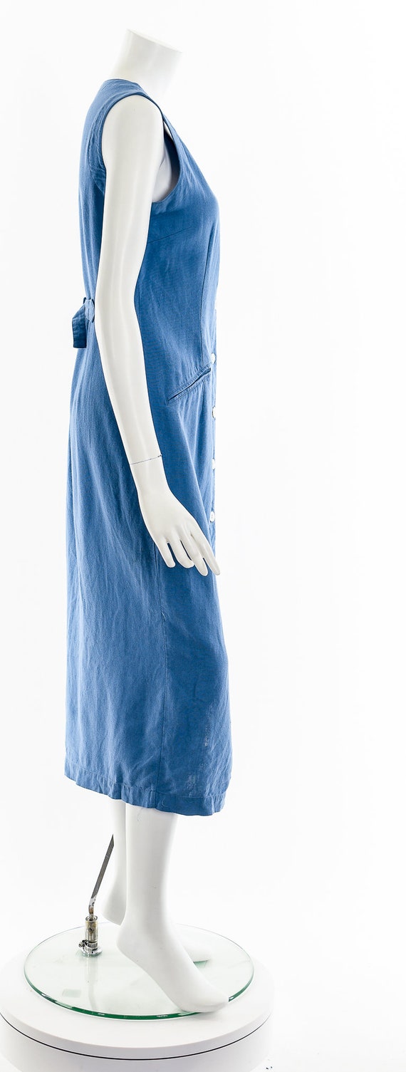 Dusty Blue Linen Button Down Midi Dress - image 5