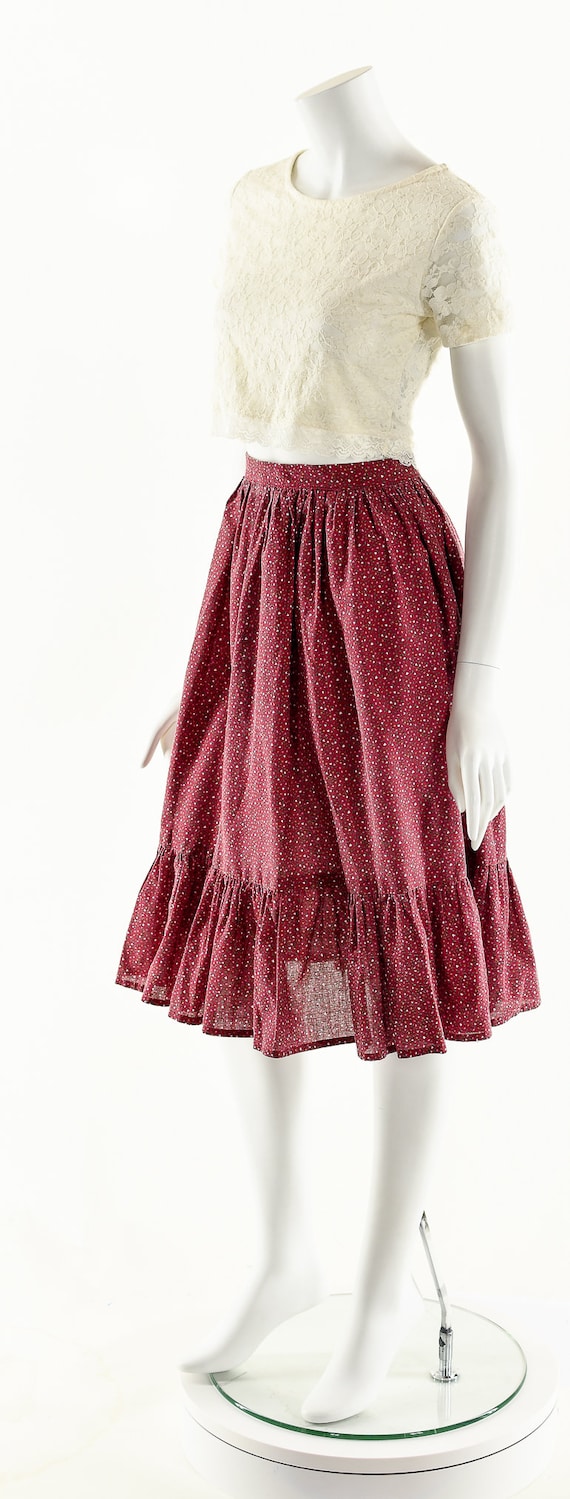 Red Prairie Skirt,Calico Floral Skirt,High Waist … - image 10