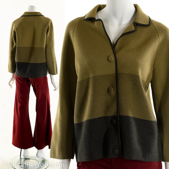 50's Italian Wool Sweater, Striped Wool Cardigan,… - image 1