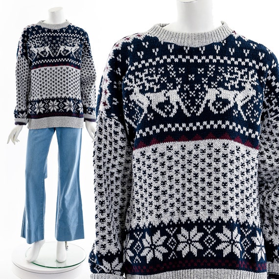 Vintage Rudolph Reindeer Fair Isle Nordic Sweater - image 2